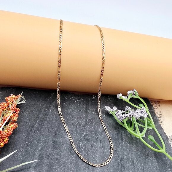 Rose Gold Flat Link Chain Necklace | Gold Plated Brass | 17.7 Inch, XPNL0018 - Picture 1 of 12